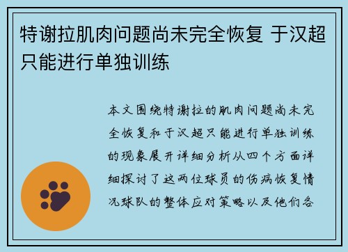 特谢拉肌肉问题尚未完全恢复 于汉超只能进行单独训练 特谢拉肌肉问题尚未完全恢复 于汉超只能进行单独训练